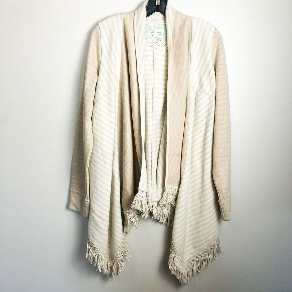 Anthropologie Saturday Sunday Open Front Cream Fringe Cardigan Medium